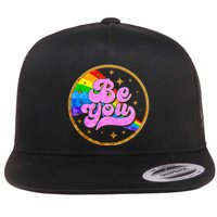 Retro Be You Rainbow Emblem Flat Bill Trucker Hat
