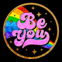 Retro Be You Rainbow Emblem Flat Bill Trucker Hat