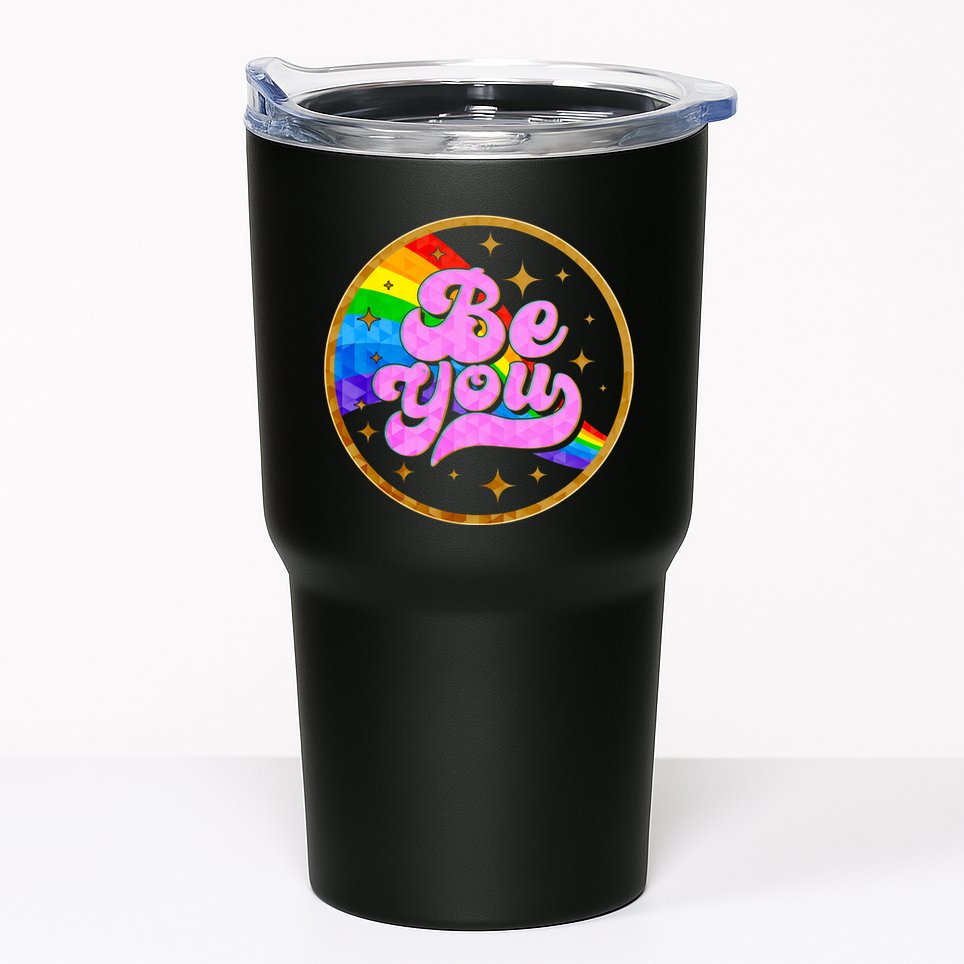 Retro Be You Rainbow Emblem Tumbler