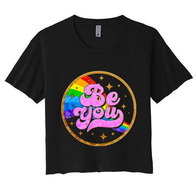 Retro Be You Rainbow Emblem Women's Crop Top Tee