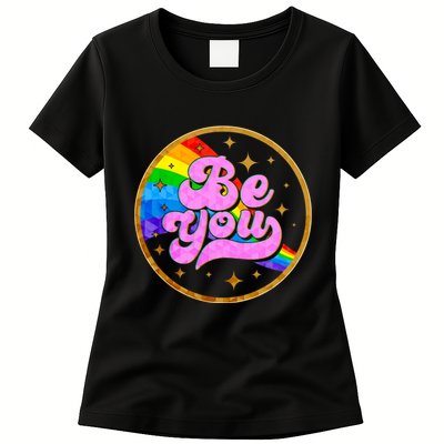 Retro Be You Rainbow Emblem Womens T-Shirt