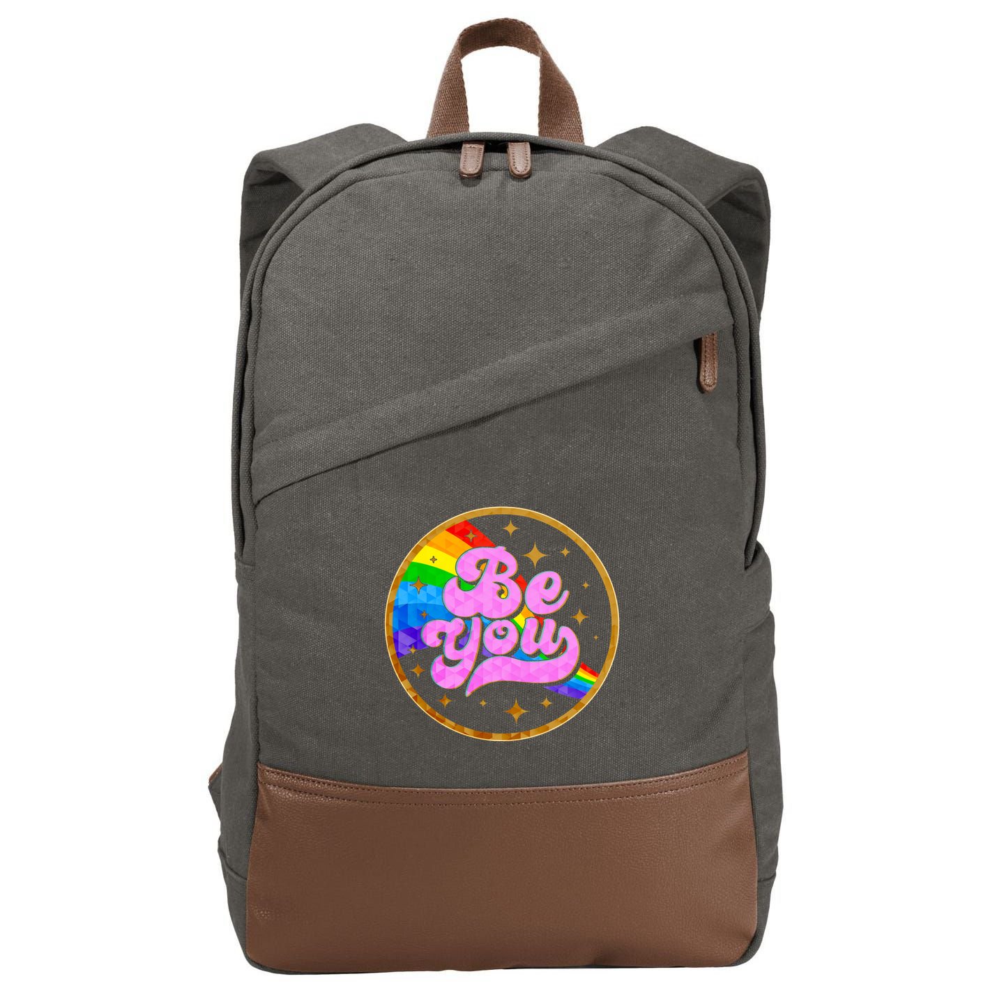 Retro Be You Rainbow Emblem Cotton Canvas Backpack