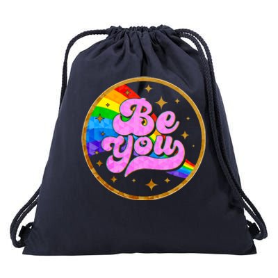 Retro Be You Rainbow Emblem Drawstring Bag