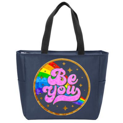 Retro Be You Rainbow Emblem Zip Tote Bag