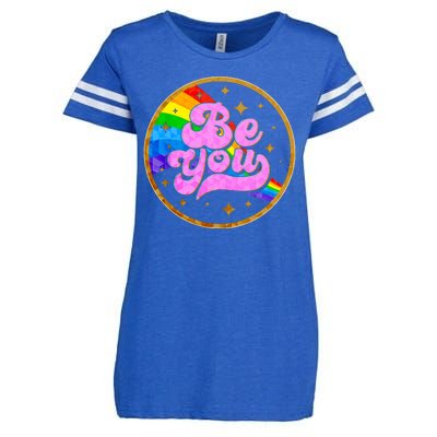 Retro Be You Rainbow Emblem Enza Ladies Jersey Football T-Shirt