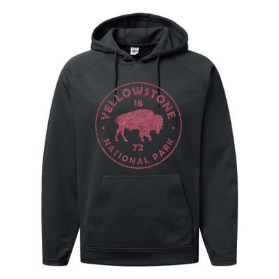 Retro Bison Yellowstone National Park 1872 Hiking Souvenir Performance Fleece Hoodie