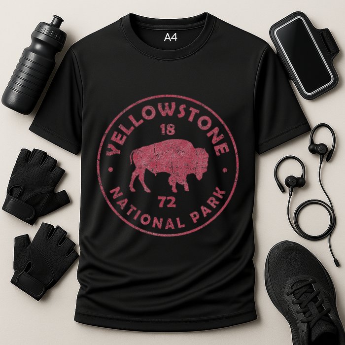 Retro Bison Yellowstone National Park 1872 Hiking Souvenir Cooling Performance Crew T-Shirt