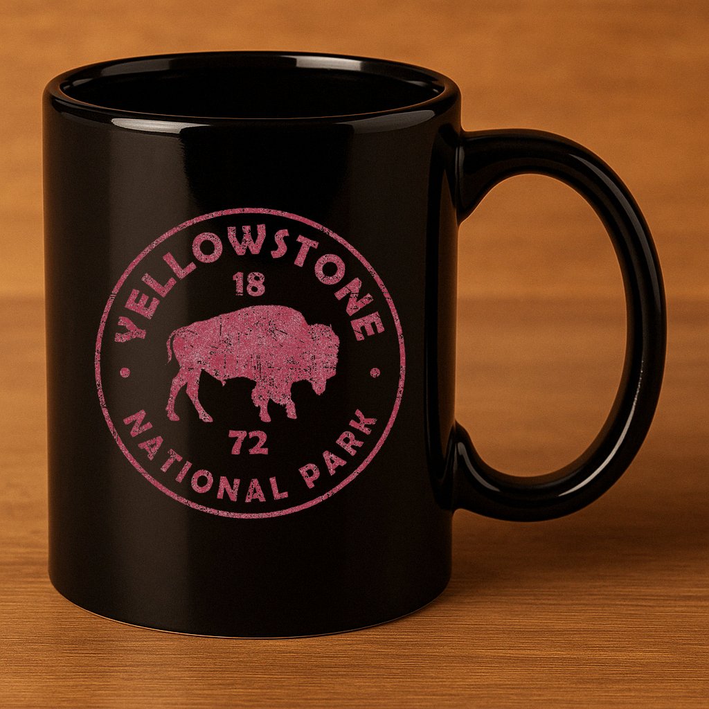 Retro Bison Yellowstone National Park 1872 Hiking Souvenir 11oz C Handle Ceramic Mug
