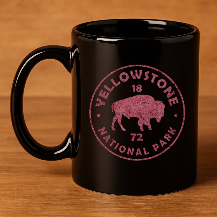 Retro Bison Yellowstone National Park 1872 Hiking Souvenir 11oz C Handle Ceramic Mug