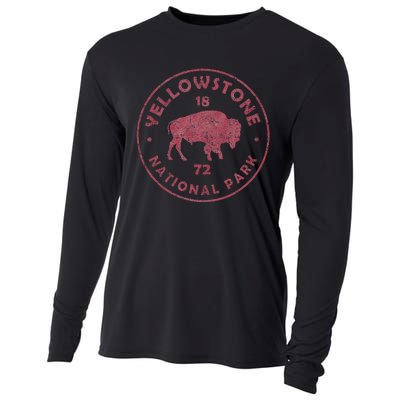 Retro Bison Yellowstone National Park 1872 Hiking Souvenir Cooling Performance Long Sleeve Crew