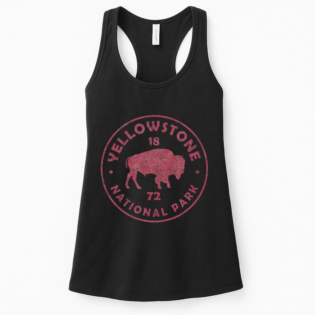 Retro Bison Yellowstone National Park 1872 Hiking Souvenir Womens Tank Top