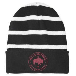 Retro Bison Yellowstone National Park 1872 Hiking Souvenir Striped Beanie with Solid Band