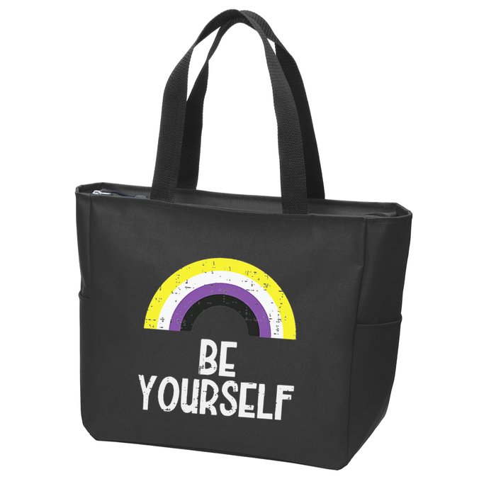 Rainbow Be Yourself Non Binary Nb Pride Flag Lgbt Zip Tote Bag