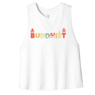 Retro Buddha Zen Gift Vintage Buddhism Buddhist Gift Women's Racerback Cropped Tank