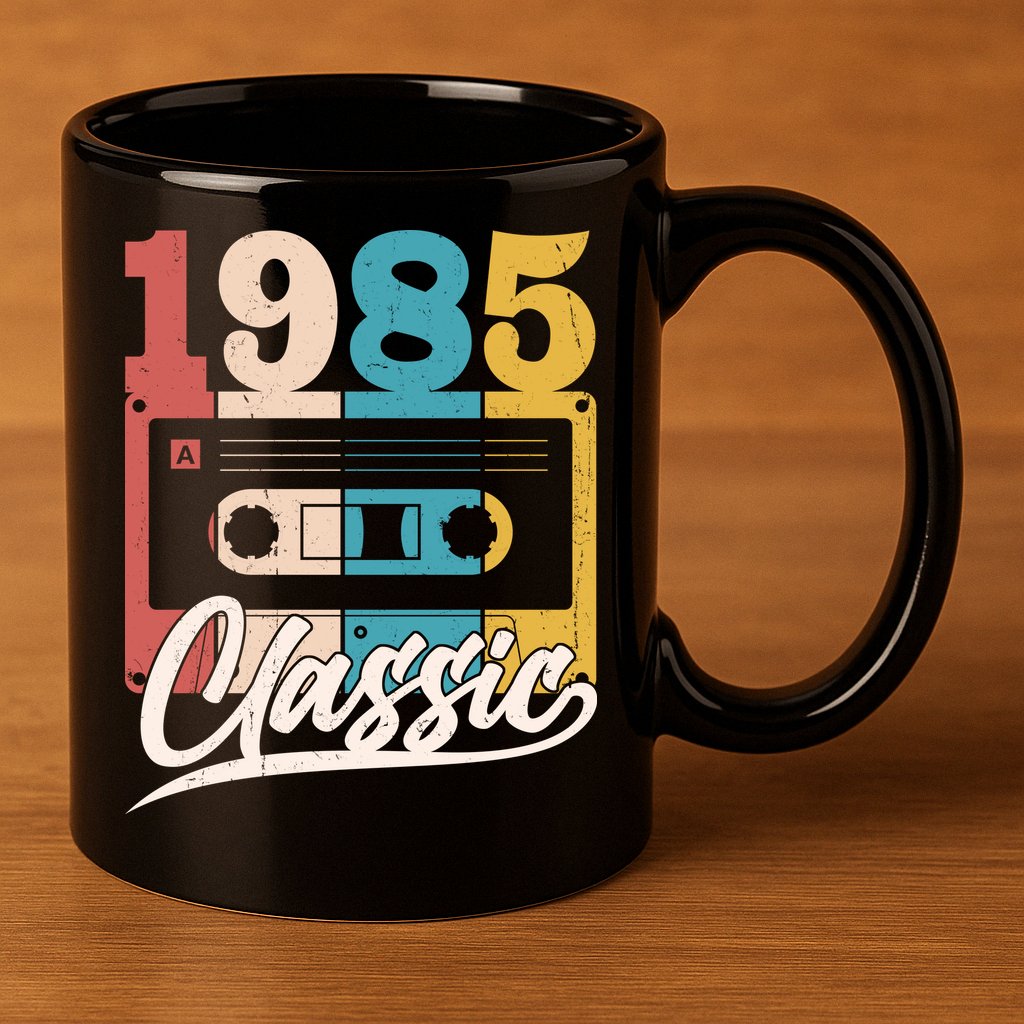 Retro Classic 1985 Birthday Cassette Tape 11oz C Handle Ceramic Mug