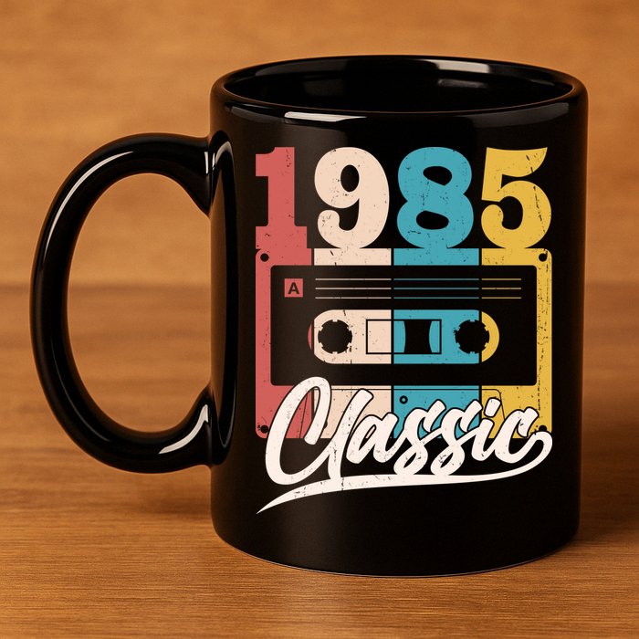 Retro Classic 1985 Birthday Cassette Tape 11oz C Handle Ceramic Mug