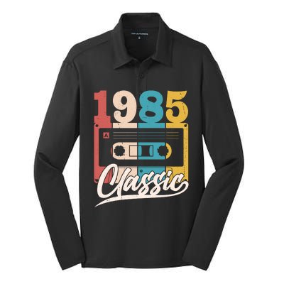 Retro Classic 1985 Birthday Cassette Tape Silk Touch Performance Long Sleeve Polo