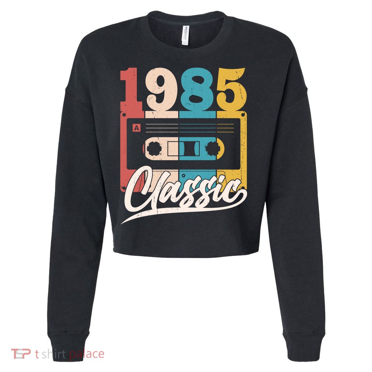 Retro Classic 1985 Birthday Cassette Tape Cropped Pullover Crew
