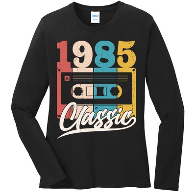 Retro Classic 1985 Birthday Cassette Tape Ladies Long Sleeve Shirt