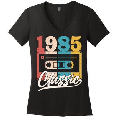 Retro Classic 1985 Birthday Cassette Tape Women's V-Neck T-Shirt
