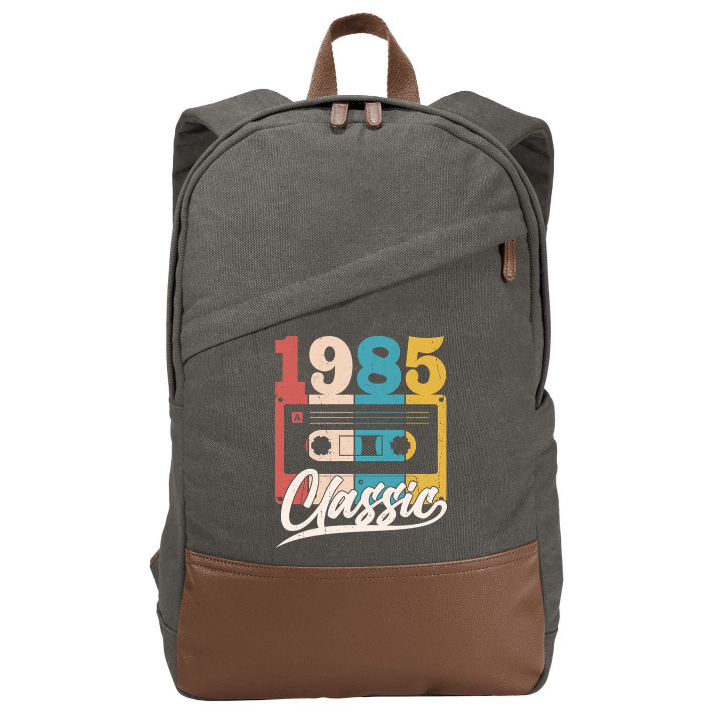 Retro Classic 1985 Birthday Cassette Tape Cotton Canvas Backpack