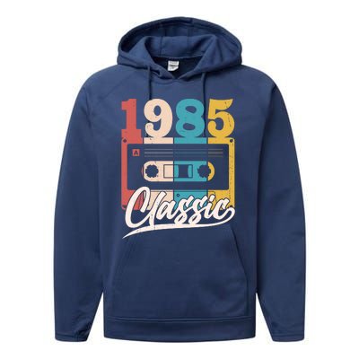 Retro Classic 1985 Birthday Cassette Tape Performance Fleece Hoodie