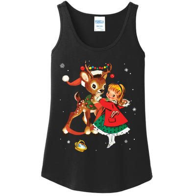 Retro Christmas 1950s Girl Reindeer Vintage 50s Xmas Ladies Essential Tank