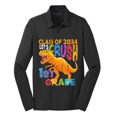 Ready Crush 1st Grade Dinosaur First Back to School Silk Touch Performance Long Sleeve Polo