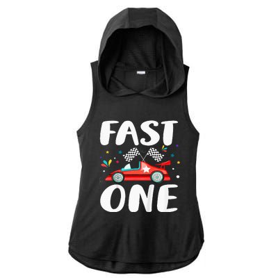 Race Car 1st Birthday Fast One This Little Racer Is One Year Ladies PosiCharge Tri-Blend Wicking Draft Hoodie Tank