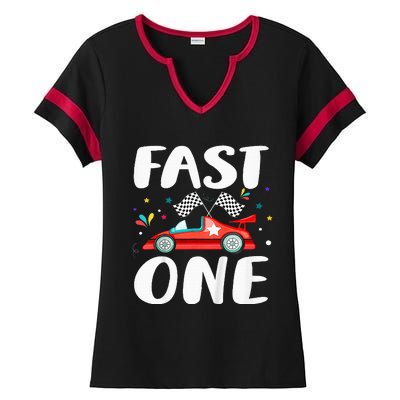 Race Car 1st Birthday Fast One This Little Racer Is One Year Ladies Halftime Notch Neck Tee