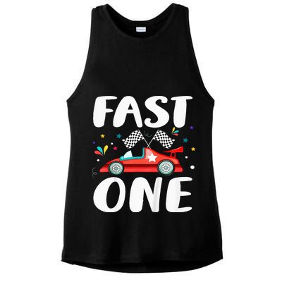 Race Car 1st Birthday Fast One This Little Racer Is One Year Ladies PosiCharge Tri-Blend Wicking Tank