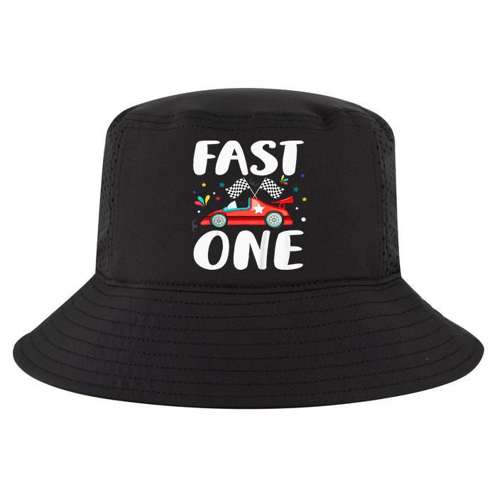 Race Car 1st Birthday Fast One This Little Racer Is One Year Cool Comfort Performance Bucket Hat