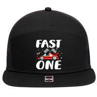 Race Car 1st Birthday Fast One This Little Racer Is One Year 7 Panel Mesh Trucker Snapback Hat