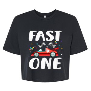 Race Car 1st Birthday Fast One This Little Racer Is One Year Bella+Canvas Jersey Crop Tee