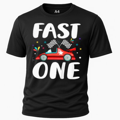 Race Car 1st Birthday Fast One This Little Racer Is One Year Cooling Performance Crew T-Shirt