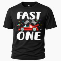 Race Car 1st Birthday Fast One This Little Racer Is One Year Cooling Performance Crew T-Shirt