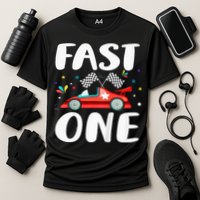 Race Car 1st Birthday Fast One This Little Racer Is One Year Cooling Performance Crew T-Shirt