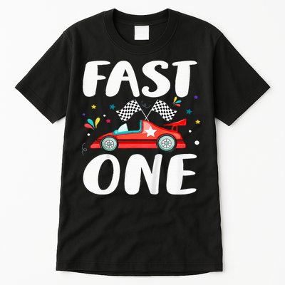Race Car 1st Birthday Fast One This Little Racer Is One Year Tall T-Shirt