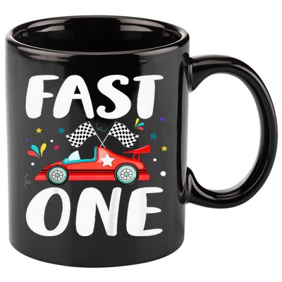 Race Car 1st Birthday Fast One This Little Racer Is One Year 11oz C Handle Ceramic Mug