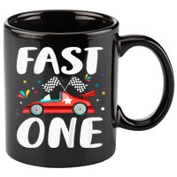 Race Car 1st Birthday Fast One This Little Racer Is One Year 11oz C Handle Ceramic Mug