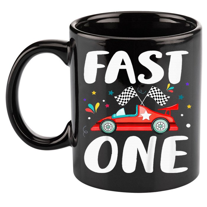 Race Car 1st Birthday Fast One This Little Racer Is One Year 11oz C Handle Ceramic Mug