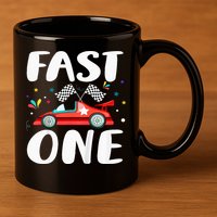 Race Car 1st Birthday Fast One This Little Racer Is One Year 11oz C Handle Ceramic Mug