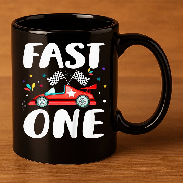 Race Car 1st Birthday Fast One This Little Racer Is One Year 11oz C Handle Ceramic Mug