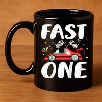 Race Car 1st Birthday Fast One This Little Racer Is One Year 11oz C Handle Ceramic Mug