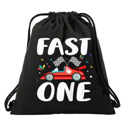 Race Car 1st Birthday Fast One This Little Racer Is One Year Drawstring Bag