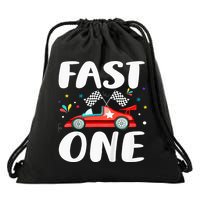 Race Car 1st Birthday Fast One This Little Racer Is One Year Drawstring Bag