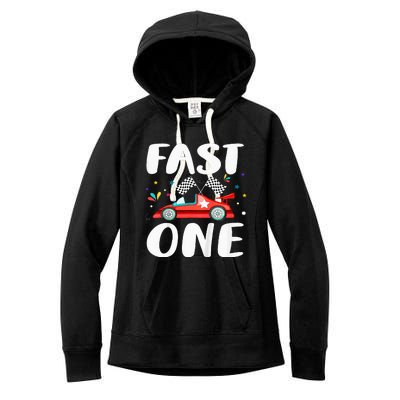 Race Car 1st Birthday Fast One This Little Racer Is One Year Women's Fleece Hoodie