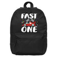 Race Car 1st Birthday Fast One This Little Racer Is One Year 16 in Basic Backpack