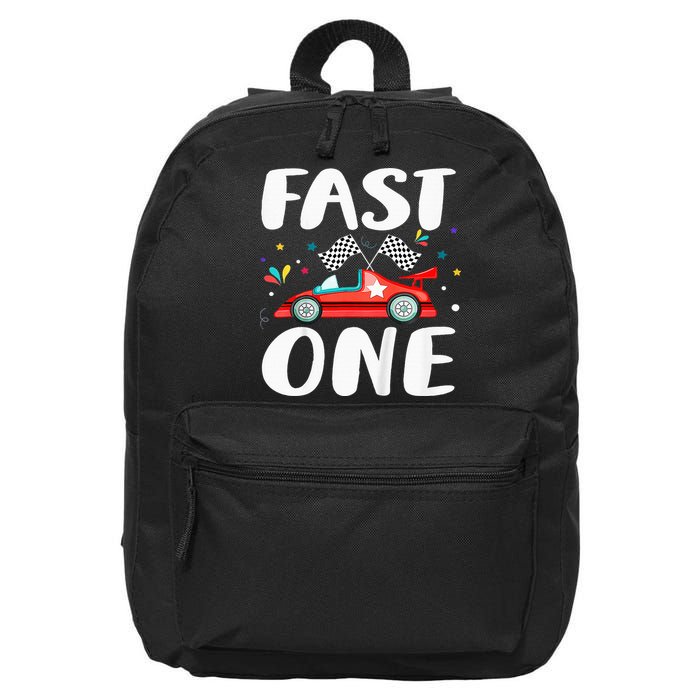 Race Car 1st Birthday Fast One This Little Racer Is One Year 16 in Basic Backpack