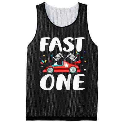 Race Car 1st Birthday Fast One This Little Racer Is One Year Mesh Reversible Basketball Jersey Tank